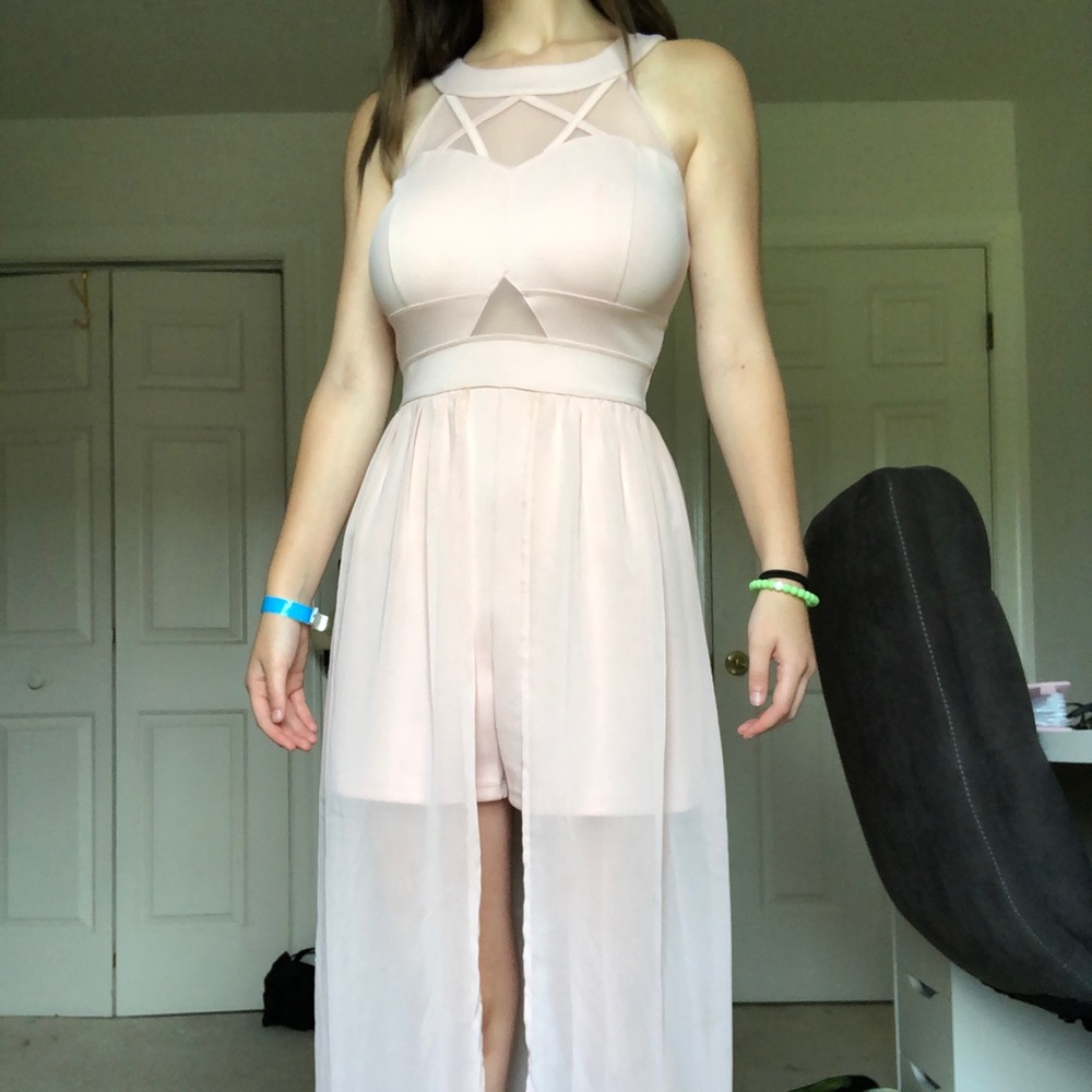 Light pink romper with train